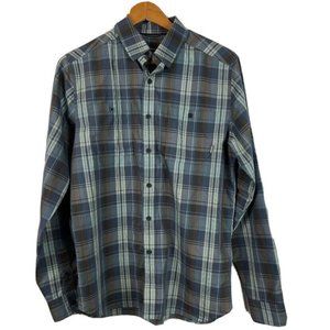 Merrell Mens Size Small Button Up Long Sleeve Camp Shirt Outdoors Blue Plaid